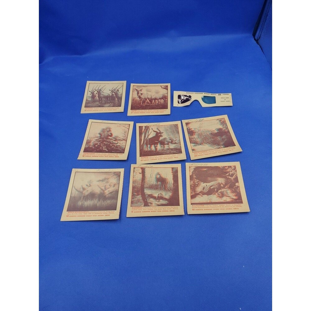 Vintage Nabisco 3D Wild Animal Show Glasses And 8 Cards